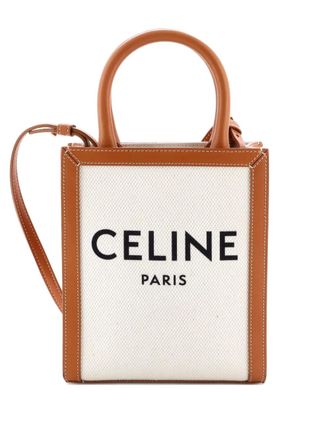 Celine Vertical Cabas Canvas with Leather Mini tote bag - women - Canvas/Leather - One Size - Neutrals