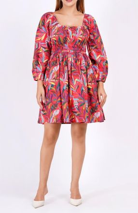 Leota Genevieve Square Neck Mini Dress in Palm Foliage Poppy Red at Nordstrom, Size Xx-Large