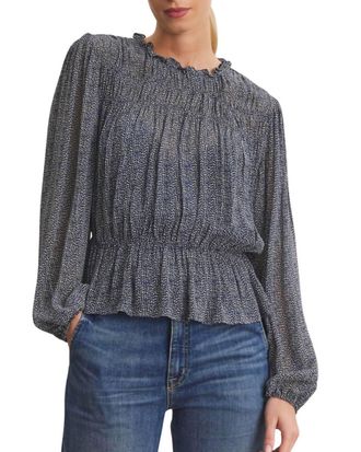 Velvet Blen Printed Pintuck Top In Navy