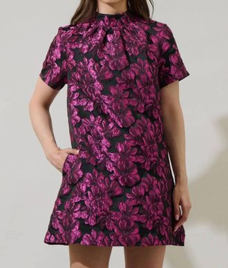 Sugarlips Bethan Jacquard Floral Nova Back Bow Tie Mini Dress In Pink