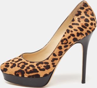Jimmy Choo London Brown/beige Calf Hair And Leather Cosmic Platform Pumps