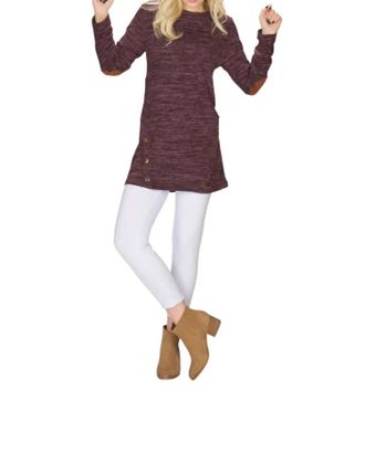 Papillon Heathered Tunic Top With Button Detail In Burgundy