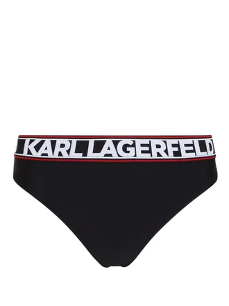 Karl Lagerfeld logo-waistband bikini bottoms - women - Elastane/Recycled Polyamide - L - Black