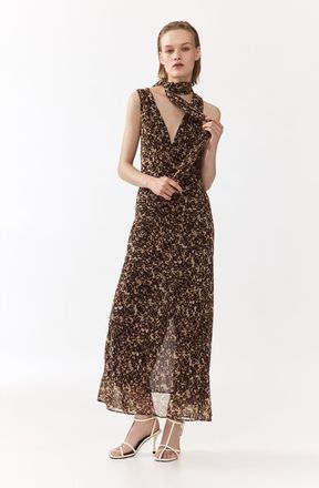 H&M Scarf-detail Chiffon Dress in Dark Brown/patterned at Nordstrom, Size Xx-Small