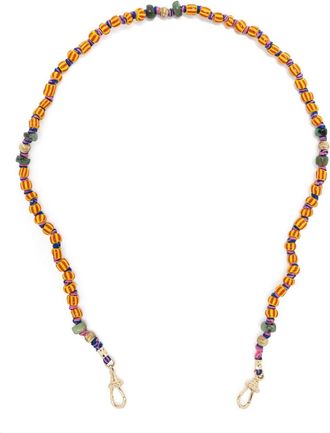 Marie Lichtenberg 9kt yellow gold Mauli Ghana beaded necklace - women - Emerald/Faux Pearl/9kt Gold/Fabric - One Size