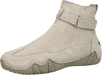 Generic Mens Leather Side Zipper Boots High Top Autumn Outdoor Casual Shoes Hand Sewn Durable Comfortable Footwear (Beige, 5.5)