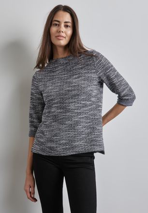 Street One 3/4-Arm-Shirt STREET ONE, Damen, Gr. 34, schwarz, Boucl&eacute;, Obermaterial: 53% Polyester, 28% Viskose, 19% Baumwolle, gemustert, regular fit taillenbedec