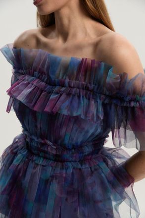 Karen Millen Womens Floral Tulle Layered Off The Shoulder Blouse - Size 6 UK