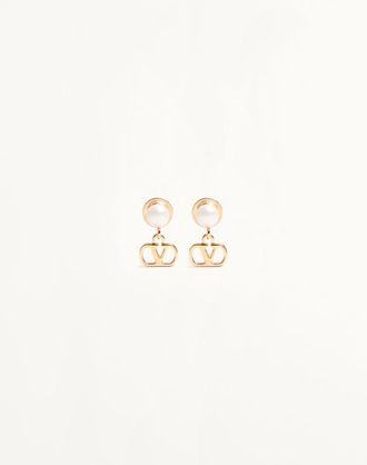 Valentino Garavani Orecchini VLogo Signature In Metallo E Perle Donna ORO/CREMA UNI