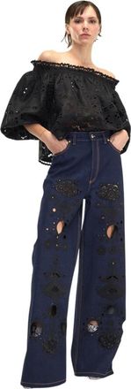 Cynthia Rowley Geborduurde Wide-leg Jeans - Dames - Loose Fit Jeans - Veelkleurig - W28 - Denim - Jeans