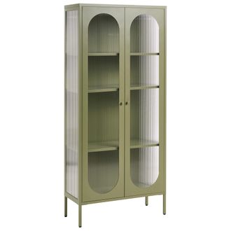 Beliani Vitrina De Metal 181 Cm Vidrio Expositor 2 Puertas Oficina Verde Foxton