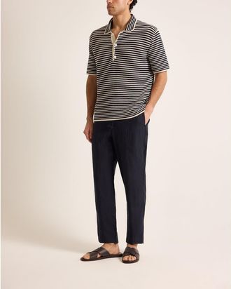 Orlebar Brown Lowry Classic Fit Crochet Stripe Polo in Night Iris/cashew at Nordstrom, Size X-Large