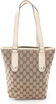 Gucci Beige Ivory Gg Canvas Leather Handbag Tote Bag (Pre-Owned)