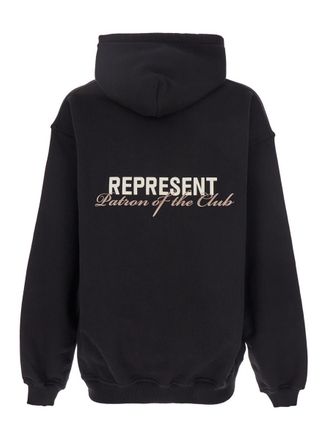 Represent Patron Of The Club Black Hoodie With Front And Back Logo Print In Cotton Man