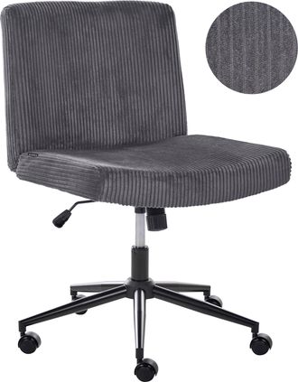 Beliani Silla De Escritorio Giratoria Con Tapizado De Pana Asiento Ancho Neum&aacute;tico Inclinable Para Oficina En Casa Gris Geddes