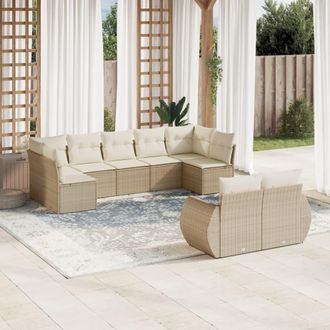 vidaXL Set De Sof&aacute;s De Jard&iacute;n 9 Pzas Con Cojines Rat&aacute;n Sint&eacute;tico Beige Vidaxl