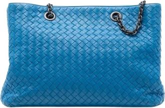 Bottega Veneta Pre-owned Tote Bags, female, Blue, Size: ONE SIZE Pre-owned Woven Nappa Tote