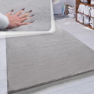 Paco Home Paco Home - Alfombra Pelo Largo Sal&oacute;n Sint&eacute;tica Suave Monocolor Diferentes Colores Y Tama&ntilde;os Gris, 200 Cm Cuadrado