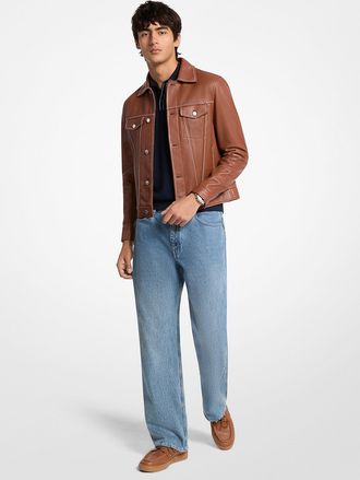 Michael Kors Topstitched Leather Trucker Jacket