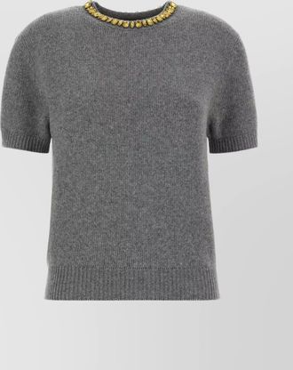 Prada knitwear with embellished neckline and short sleeves