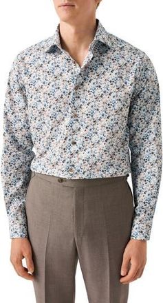 Eton Contemporary Fit Floral Cotton Dress Shirt in White/Medium Brown at Nordstrom Rack, Size 18.5