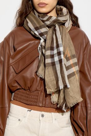 Burberry Scarf With Raw Finish, Unisex, Beige