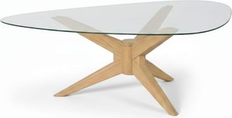 Wabi Home Mesa de centro de madera maciza y cristal templado 67x67cm