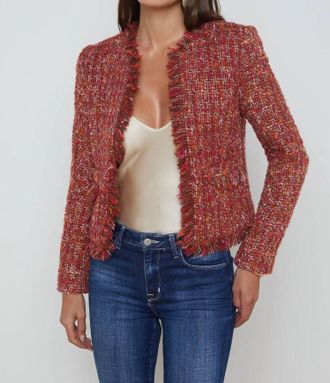 L'agence Angelina Open-Front Blazer In Orange/pink Tweed