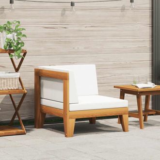 vidaXL Sof&aacute; De Esquina Seccional Y Cojines Blanco Crema Madera Acacia Vidaxl