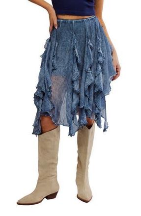 Free People Susanna Ruffle Handkerchief Hem Midi Skirt in Dark Denim at Nordstrom Rack, Size X-Small