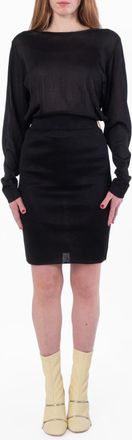 Saint Laurent Black Long-Sleeve Ackless Knit Dress, Size Small