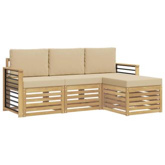 vidaXL Conjunto De Sof&aacute;s De Exterior Con Coj&iacute;n 4 Pcs Y Beige Poli&eacute;ster Vidaxl