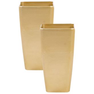 Beliani Beliani - Conjunto De 2 Macetas De Mezcla De Piedra Dorada 30 X 30 Cm Resistente Modi