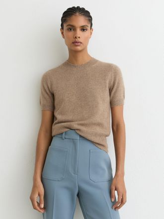 Reiss Taupe Neutral Cashmere Crew Neck T-shirt, L