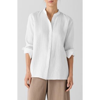 Eileen Fisher Mandarin Collar Textured Organic Cotton Button-Up Shirt in White at Nordstrom Rack, Size Xx-Small
