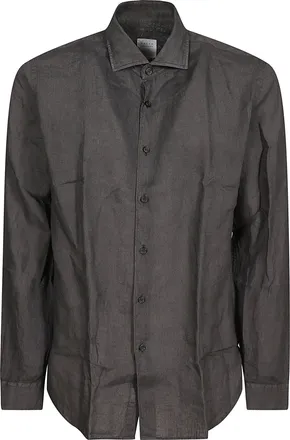Xacus Linen Long-Sleeve Shirt With Classic Collar And Button-Down Front