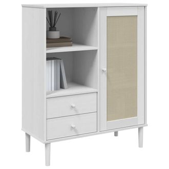 Berkfield Home Highboard SENJA Rattan Look White 90x40x112 cm Solid Wood Pine | Size: 90 x 40 x 112 cm