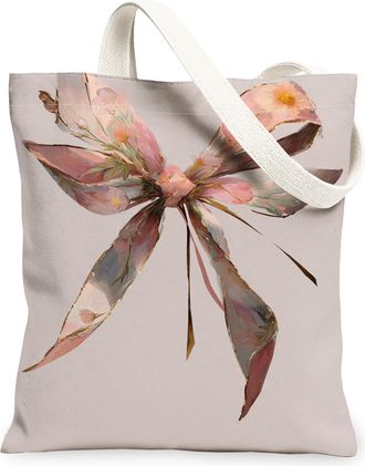 Generic Floral Canvas Tote Bags, Elegant Flower Design Reusable Shopping Bags, Vintage Lightweight Washable Shoulder Strap Canvas F, Peach, 13x15 Inch