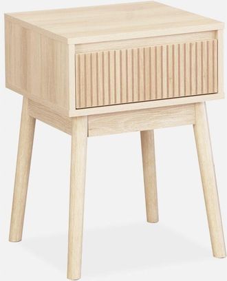 Sweeek Sweeek - Mesita decorativa de madera 1 cajón, Linear, Natural, 39x39x55.4 cm