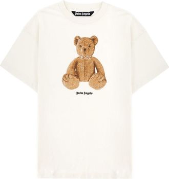 Palm Angels White Bear Teddy Graphic Cotton T-Shirt