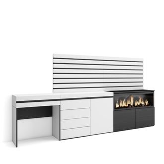 Skraut Home Tocador, Dormitorio Habitaci&oacute;n, 284x145x35 Cm, Con Caj&oacute;n, Chimenea El&eacute;ctrica Xxl, C&oacute;moda, Cajonera, Listones Decorativos, Estilo Moderno, Blanco - Skr