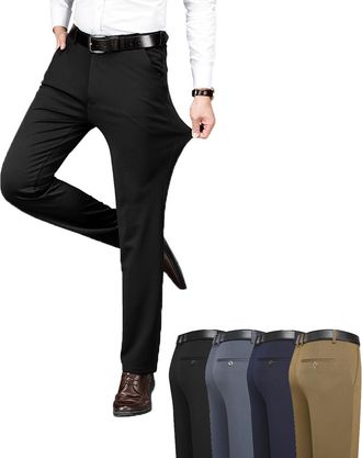 Generic Calormas Mens Pants, Timelessflex-Mens High Stretch Straight Fit Pants, Slim Fit Business Dress (Black,36)