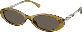 Chanel Zonnebril met ovaal montuur - Dames - Accessoires - Groen - Maat: 54 MM
