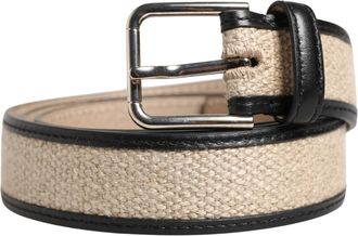 Dolce & Gabbana Men Beige Woven Leather Metal Buckle Belt Linen Calf