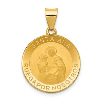 Diamond2Deal 14k Yellow Gold Polished Satin Hollow Spanish Saint Anne Medal Pendant