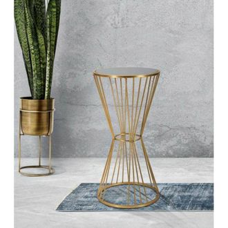 Dmora Dmora - Mesa De Caf&eacute; Agnes, Mesa De Centro Baja, Revistero Para Sof&aacute;, Estante De La Sala De Estar, 40x40 H80 Cm, Oro