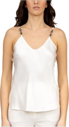 Max Mara Satijnen Slip Jurk met V-hals - Dames - Tops zonder mouwen - Wit - XL - Satijn - Tops