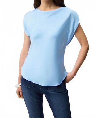 Joseph Ribkoff Cowl Neck Short Sleeve Satin Top In Sky Blue