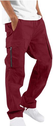 Generic Mens Casual Cargo Trousers | Men Jogger Elastic Waist Workwear Pants | Regular Fit Drawstring Sweatpants | Sports Bottoms with Zip Pockets and Adjusta