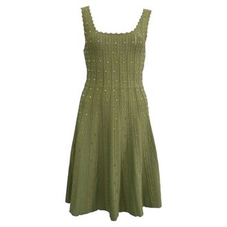 Sandro Sandro Avah Scalloped Embellished Ribbed-knit Mini Dress in Olive Polyamide
